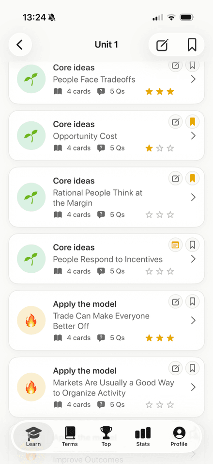 Tatevatsi lessons screen showing Core ideas units